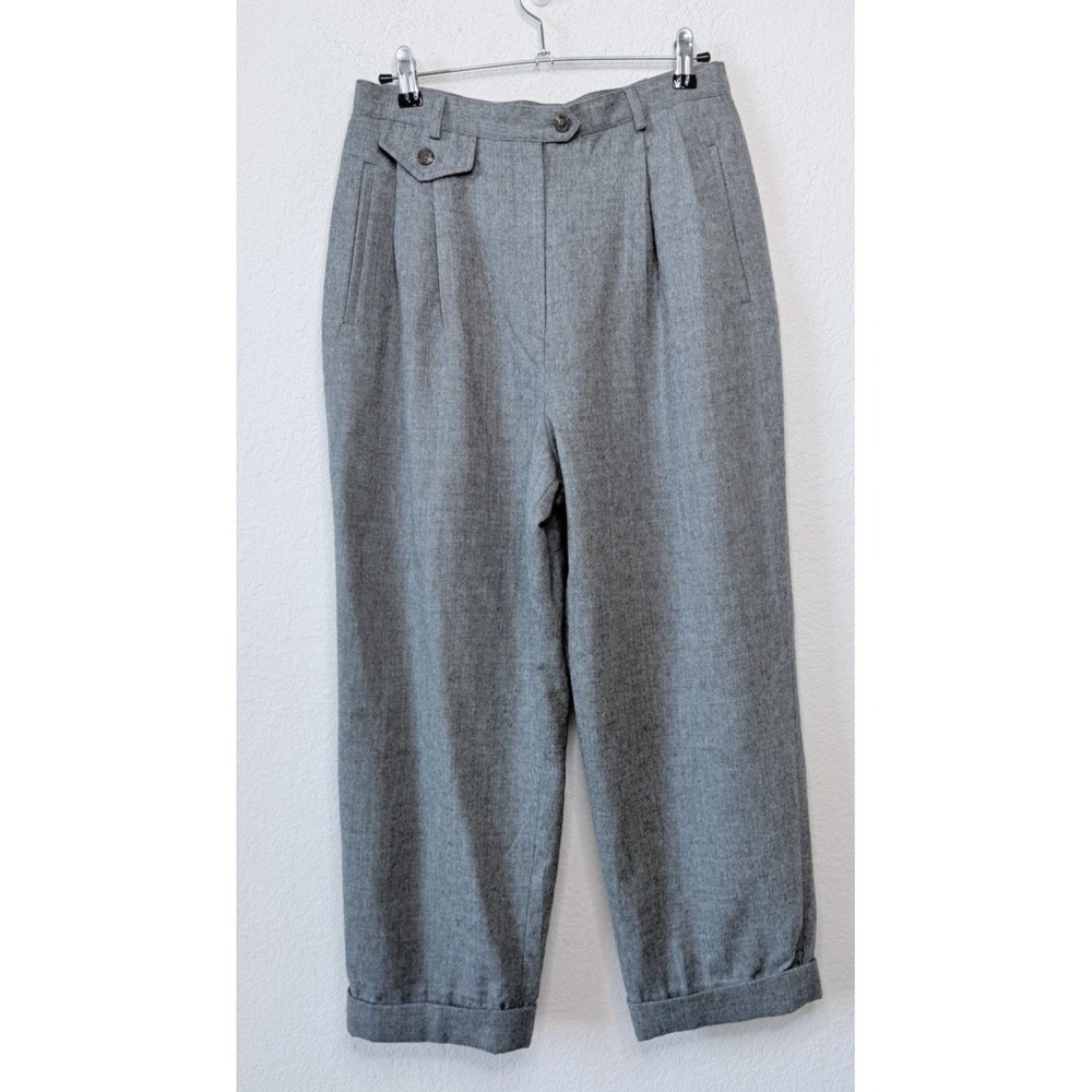 Vintage Lauren Ralph Lauren Sz 10 Gray Wool Pleated Tapered Pants Made USA 90s